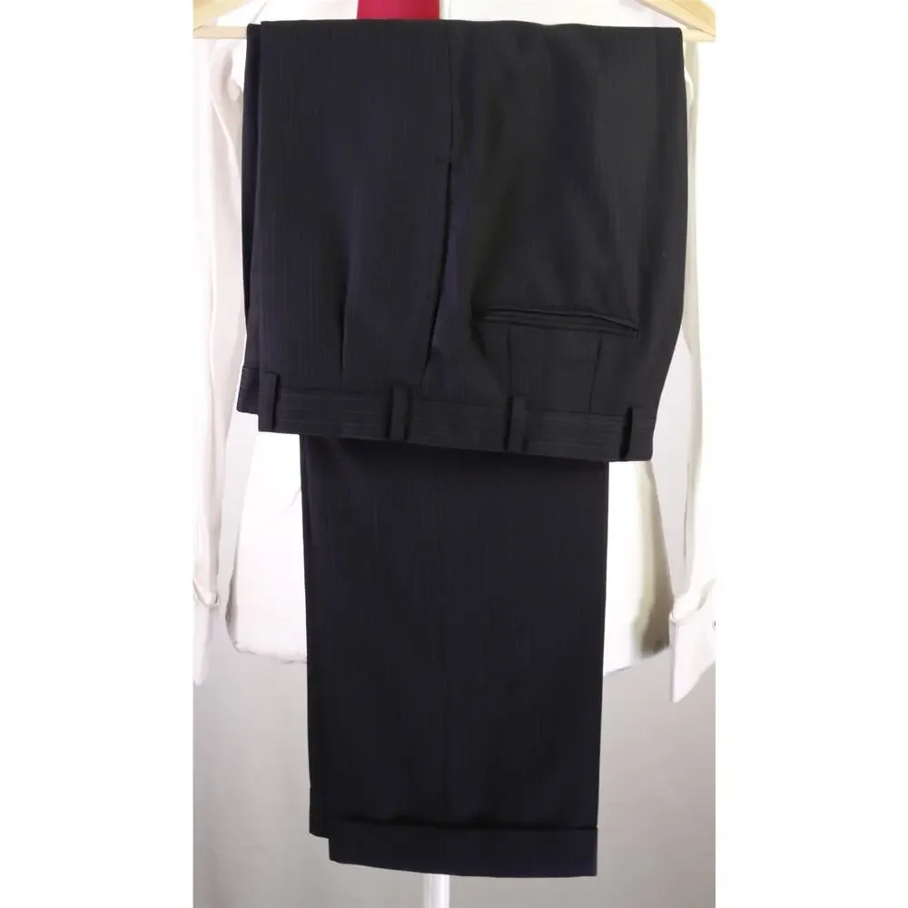 Paul Stuart Black w/ Blue Thin Stripes 3-Btn Wool Suit 38S